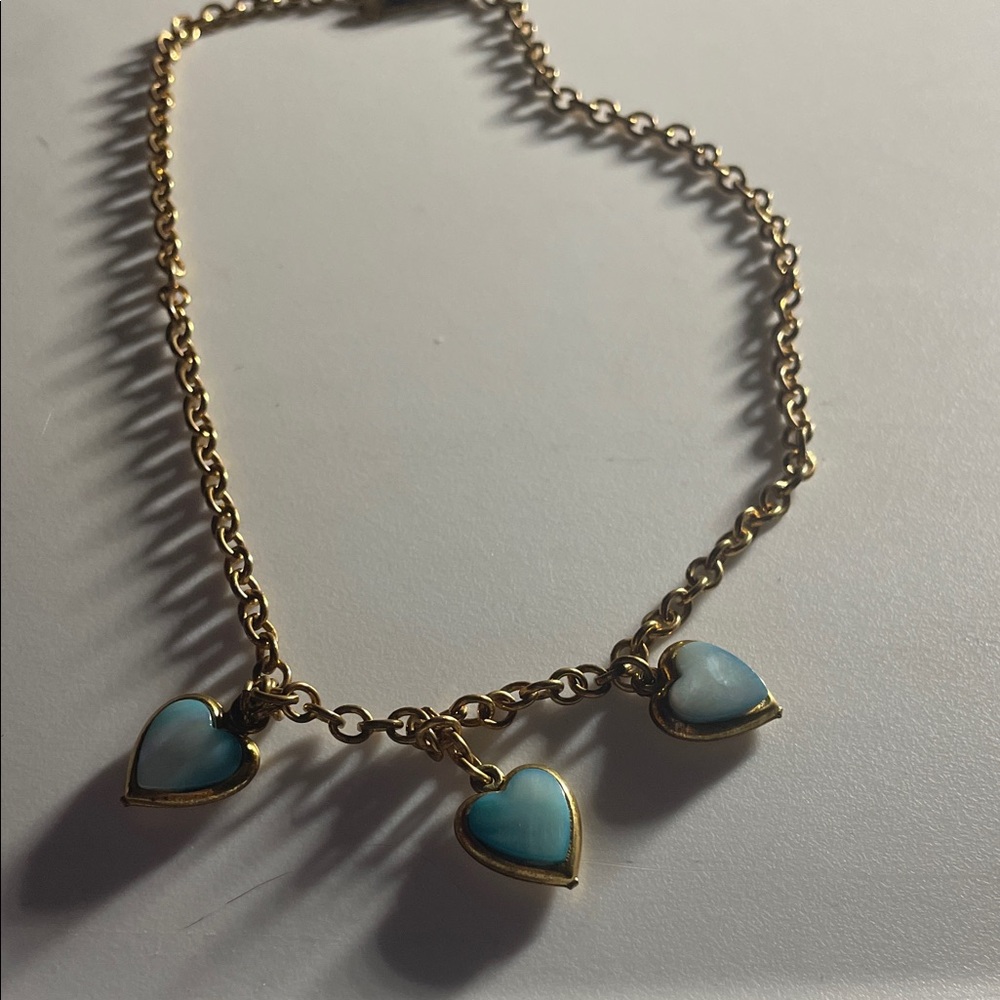 Gold-Tone Necklace with Blue Heart Charms